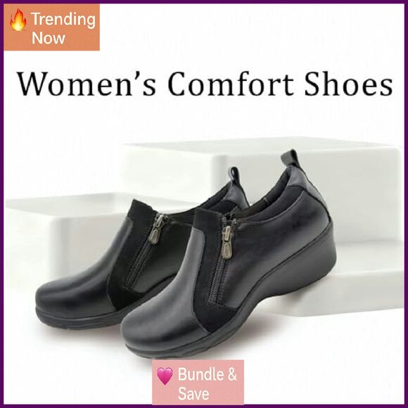 Women's Black Ankle Boots Dual Zippers Comfort Work Casual Shoes - Picture 6 of 8